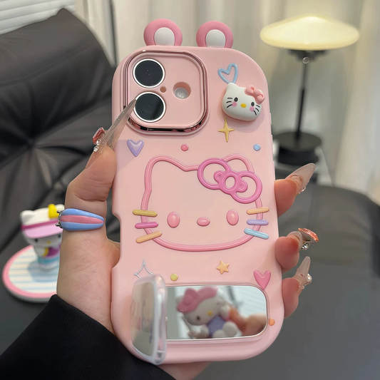 Pink Kitty phone case with two ears and hearts