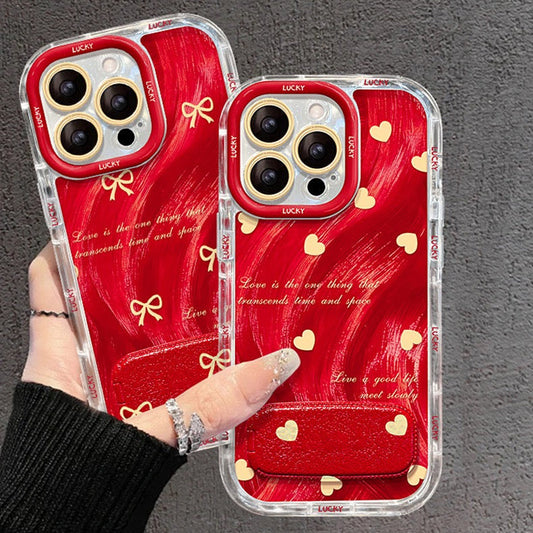 Red bow/heart shaped phone case (with mirror and stand)
