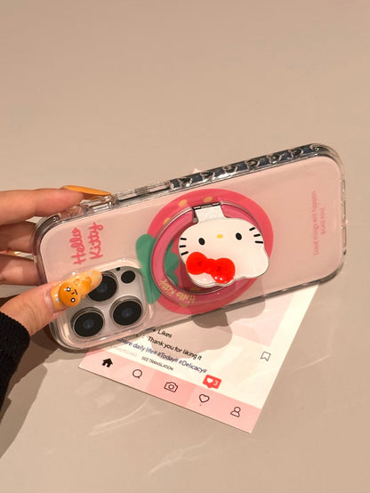 Kitty Pink Strawberry Clear Cute Kawaii MagSafe Case + MagSafe Stand Holder / Phone Grip