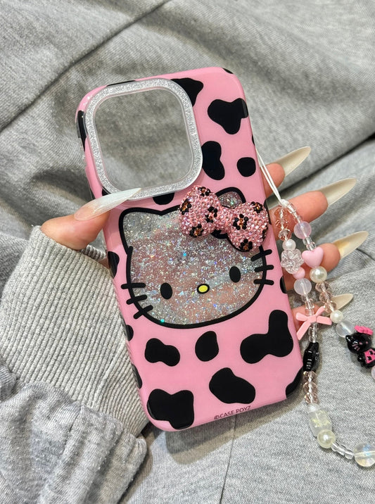 Kitty Pink Bow Tie Leopard Print Cute Kawaii Phone Case