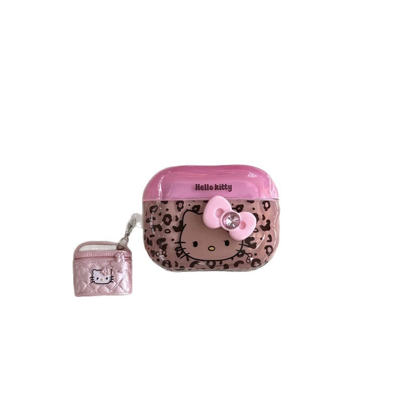 Leopard print bow Kitty earphone case