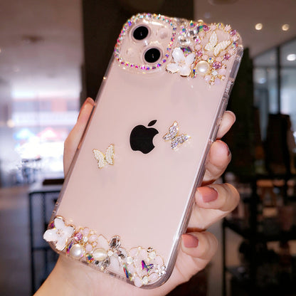 Coque iPhone faite main minimaliste papillon strass diamant
