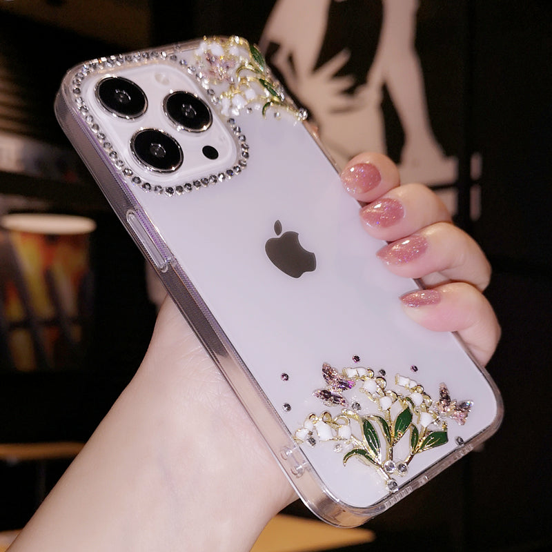 Coque iPhone faite main minimaliste avec orchidée clochette