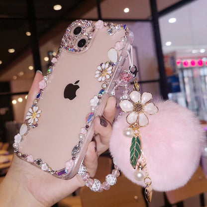 Coque iPhone faite à la main, minimaliste, ornée de diamants scintillants, avec coque arrière assortie.