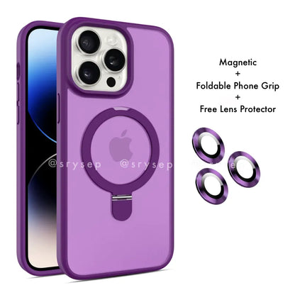 Magsafe Foldable Phone Grip Case and Free Lens Protector For iPhone 17 16 15 14 13 12 11 Pro X Max 7 8 Plus Magnetic Cover