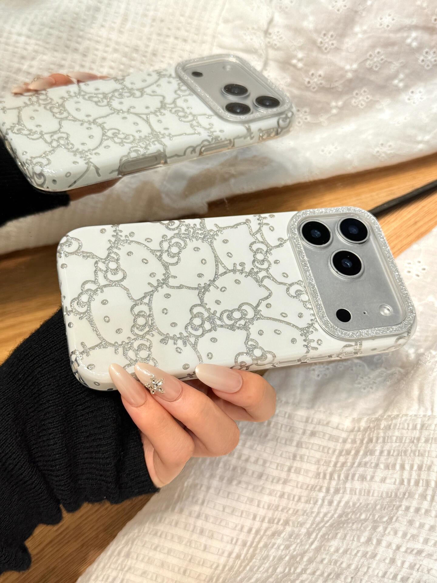 Coque de téléphone chaton blanc pailleté mignon kawaii