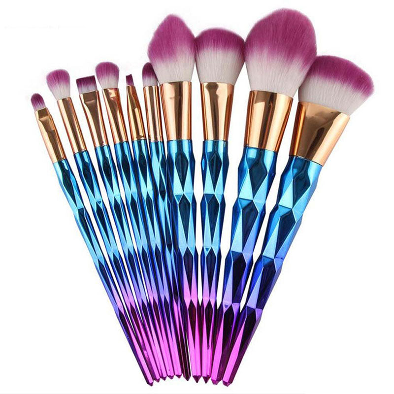 10pcs Diamond Rose Gold Makeup Brushes Powder Foundation Blush Blending Eyeshadow Lip Cosmetic Brush