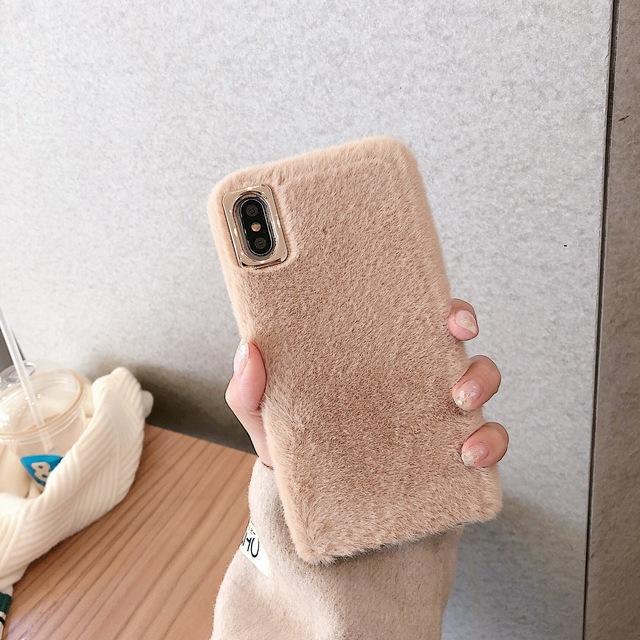 Simple Solid Color Winter Warm Short Plush Soft Protective Case for iPhone 17 16 15 14 13 12 11 Pro Max X Xr 7 8