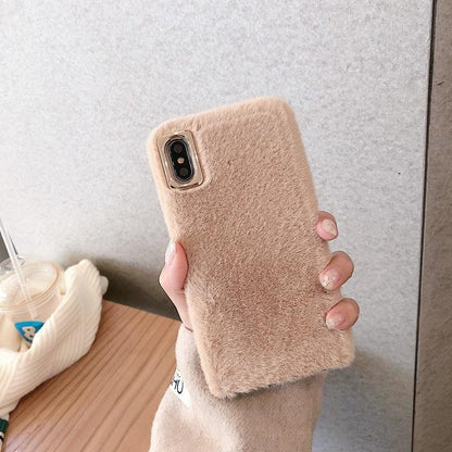 Simple Solid Color Winter Warm Short Plush Soft Protective Case for iPhone 17 16 15 14 13 12 11 Pro Max X Xr 7 8