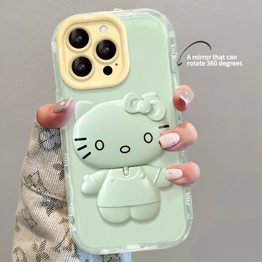 Rotating Kitty phone case with mirror and stand
