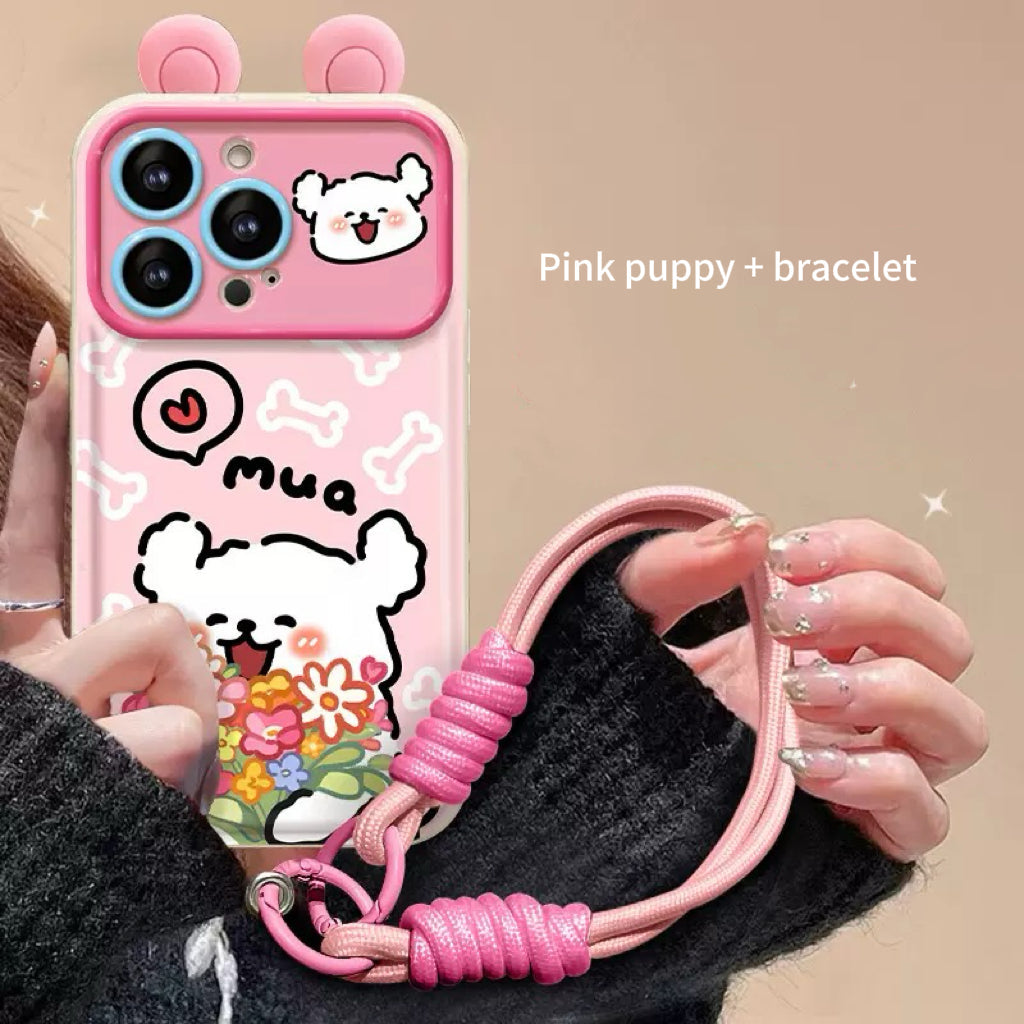 Puppy Flip Phone Case with Mirror and Stand