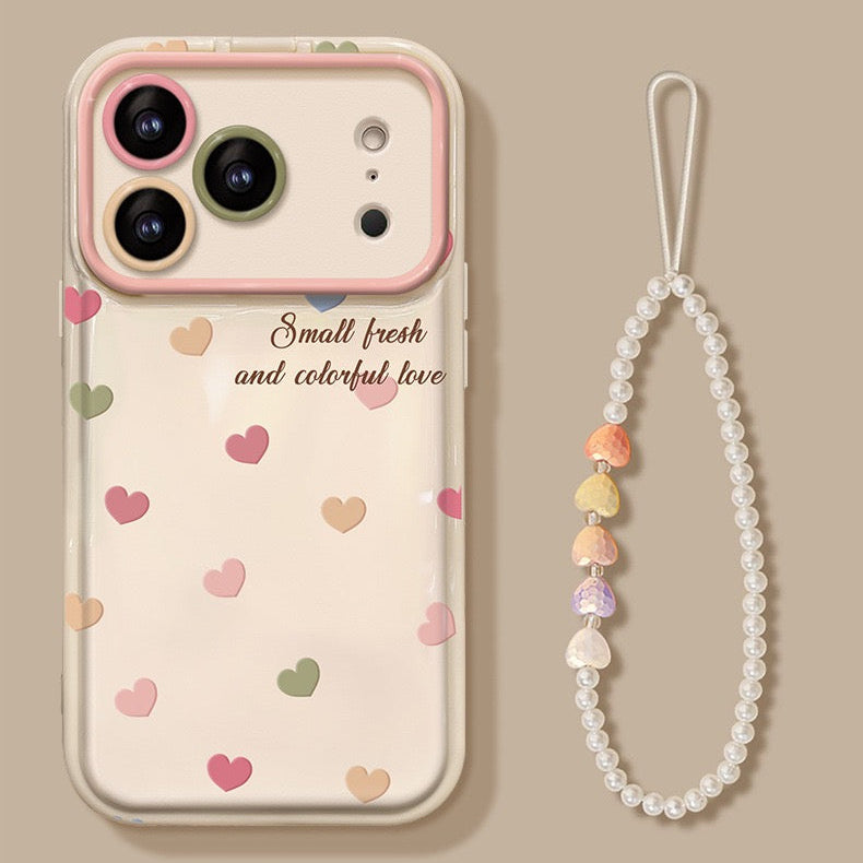 Full-screen colorful heart-shaped flip mirror phone case