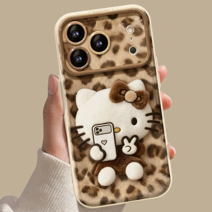 Selfie leopard print  Kitty flip mirror phone case