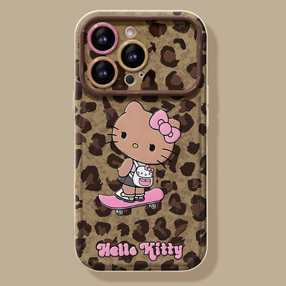 Pink leopard print Kitty flip mirror phone case
