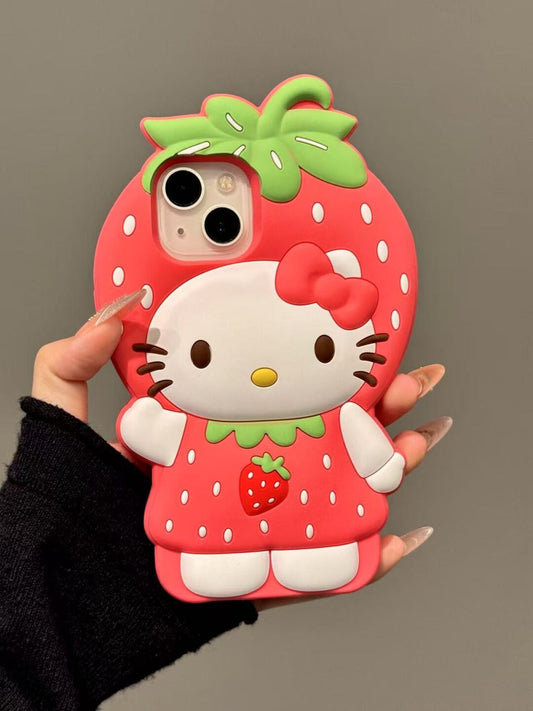 Strawberry Kitty Silicone Cute Kawaii Phone Case