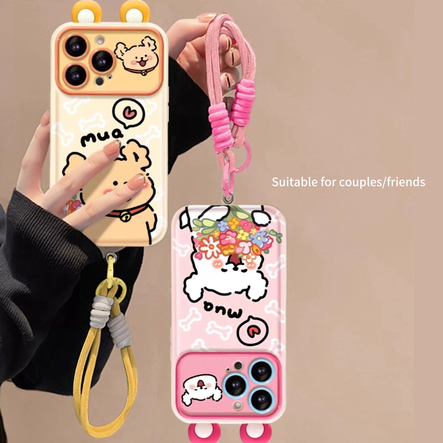 Puppy Flip Phone Case with Mirror and Stand