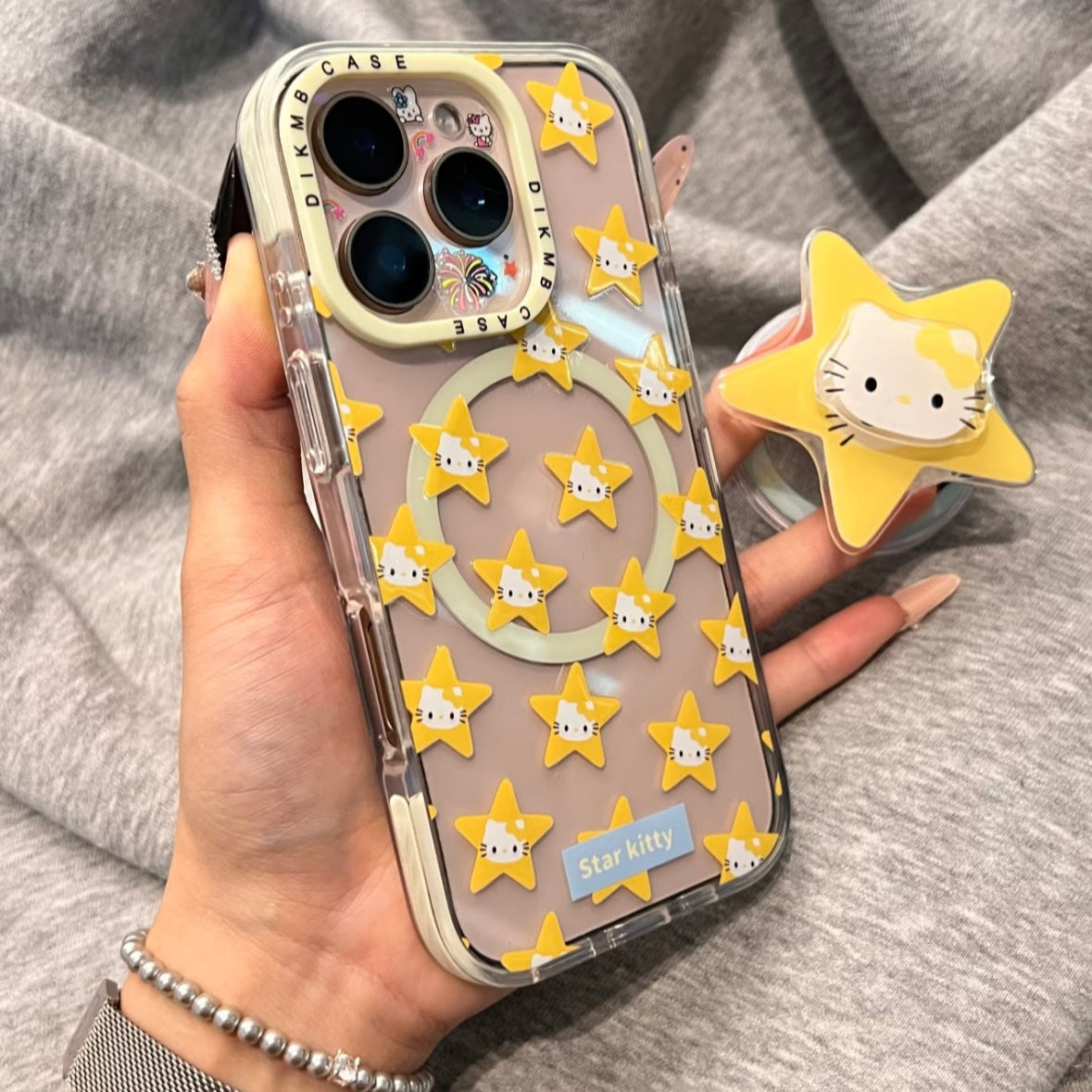 Yellow Star Kitty Cat Magnetic Holder Phone Case