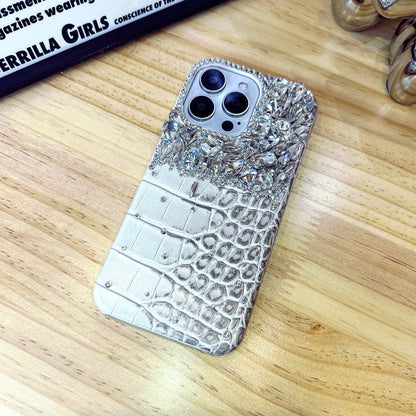Crocodile Pattern with White Crystals Phone Case Compatible iPhone for iPhone 16 15 14 13 12 11 Plus Pro Max