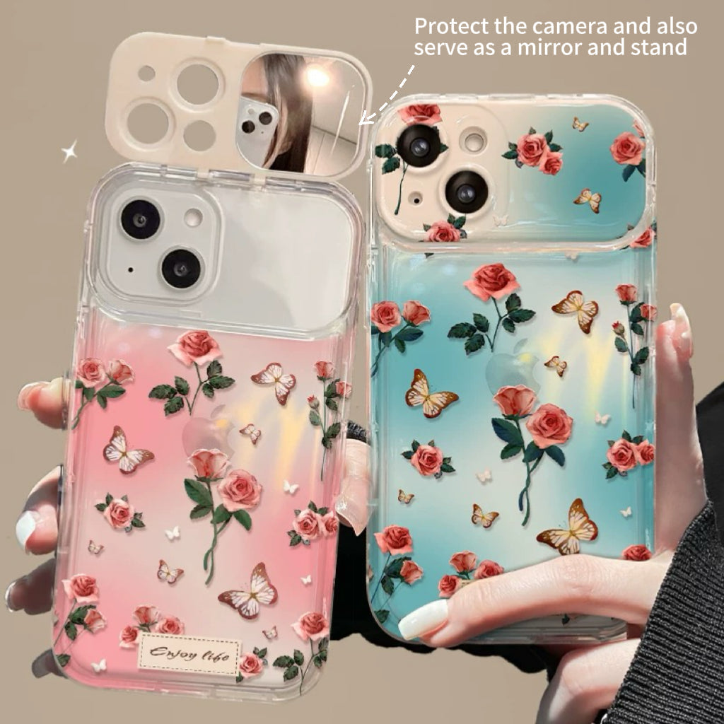 Flip mirror retro rose phone case