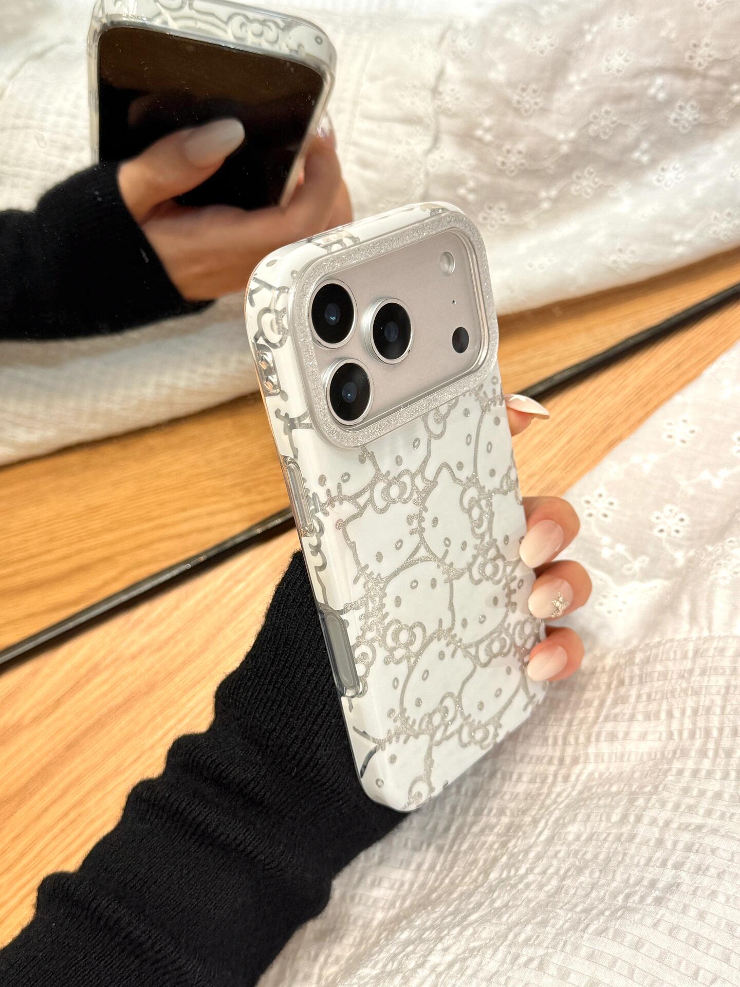 Coque de téléphone chaton blanc pailleté mignon kawaii