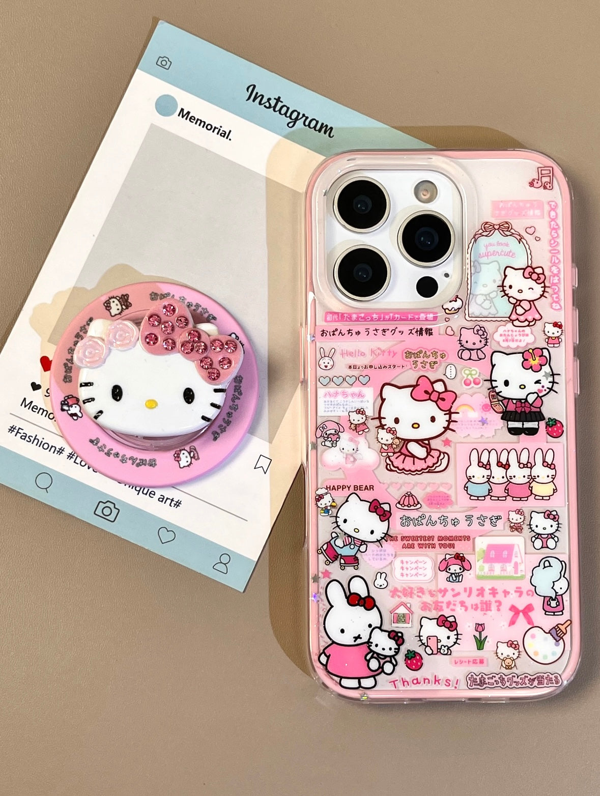 Kitty Pink Cute Kawaii MagSafe Case + MagSafe Stand Holder / Phone Grip