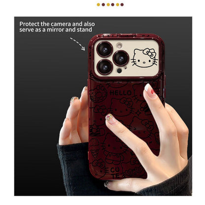 Full-screen Line Kitty flip phone case with mirror and stand