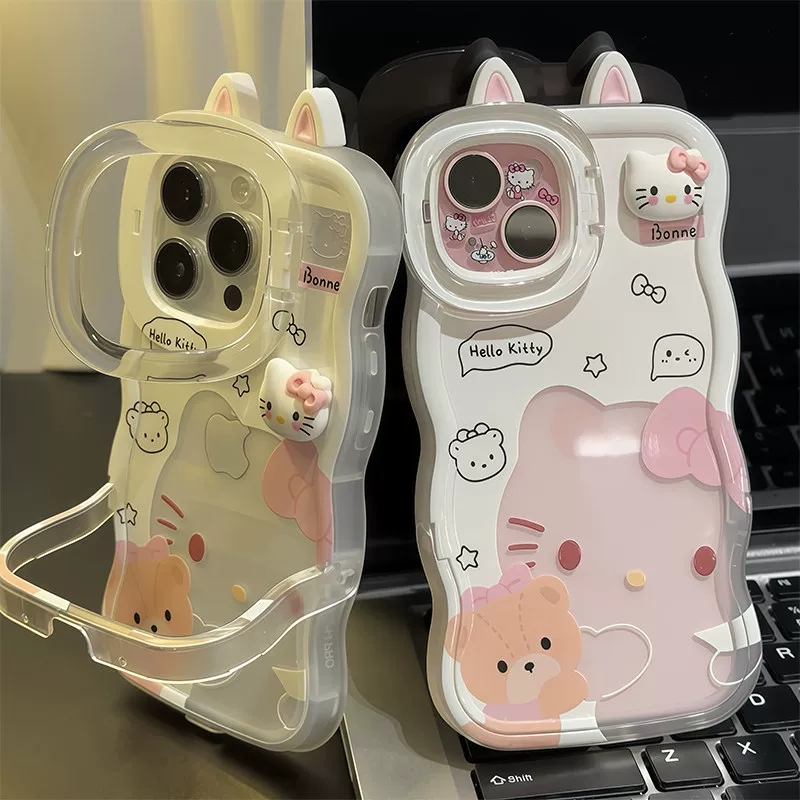 Transparent heart-shaped Kitty phone case with two ears