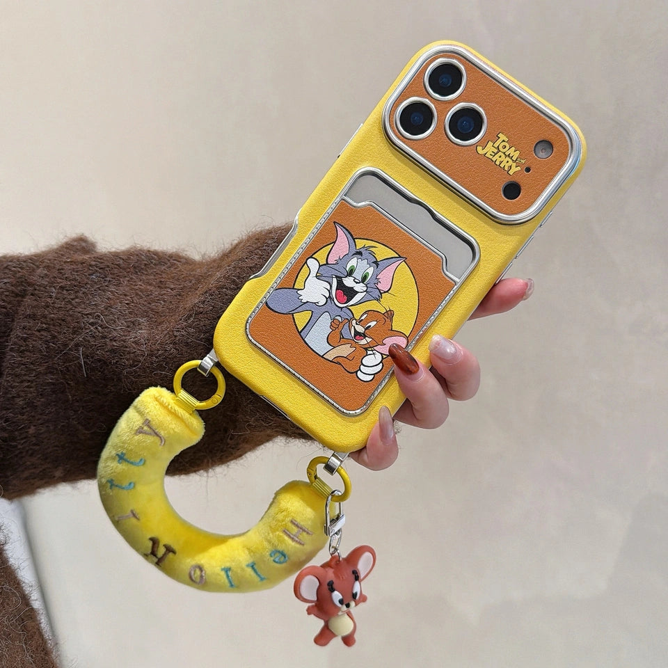 Cute Tom Cartoon Mouse Lanyard Phone Case for iPhone 17 Air 16 15 14 13 12 11 Pro Max Plus