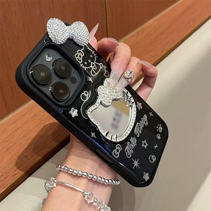 Android Transparent Rhinestone Kitty Mirror Bow Phone Case