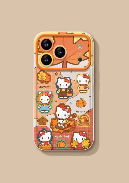 Orange full-screen Kitty flip mirror phone case