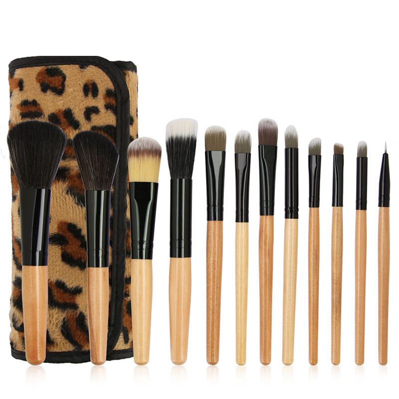 12pcs Leopard Makeup Brush Sets Cosmetic Brush Leopard Bag