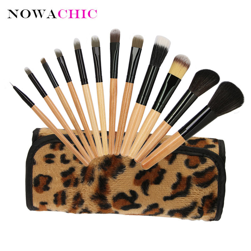 12pcs Leopard Makeup Brush Sets Cosmetic Brush Leopard Bag