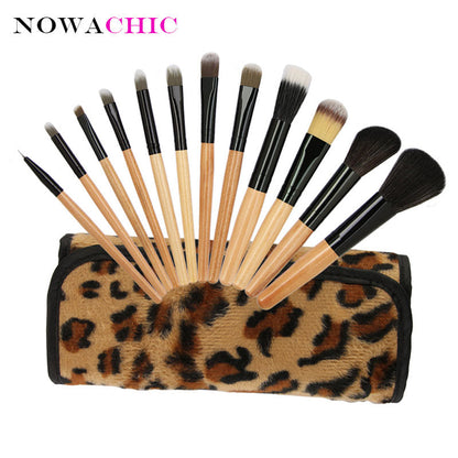 12pcs Leopard Makeup Brush Sets Cosmetic Brush Leopard Bag