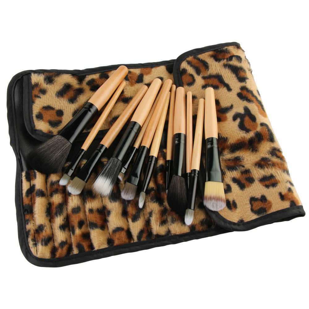 12pcs Leopard Makeup Brush Sets Cosmetic Brush Leopard Bag