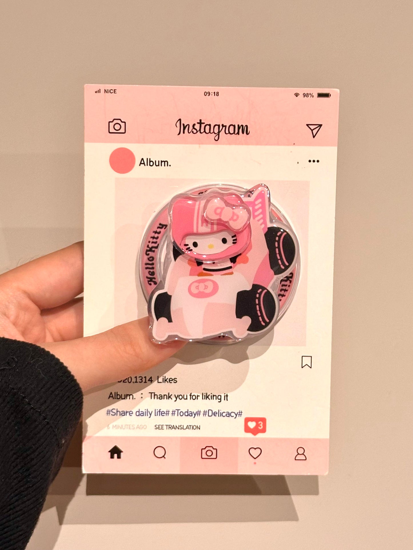 Kitty Pink Racing Glitter Cute Kawaii MagSafe Case + MagSafe Stand Holder / Phone Grip