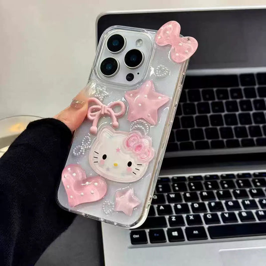 3D Pink Star Heart Bow Kitty Cat Bracelet Phone Case
