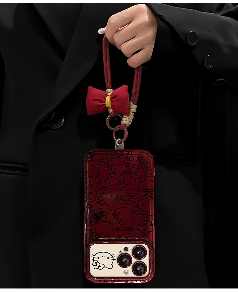 Full-screen Line Kitty flip phone case with mirror and stand