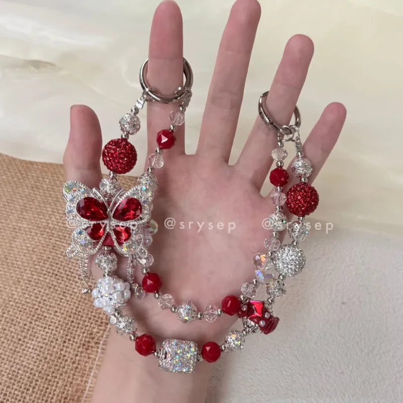 Handmade Diamonds Butterfly Crystal Beads Charm for All Phone Case Pad Case Bumper, DIY Keychian Bag Chain