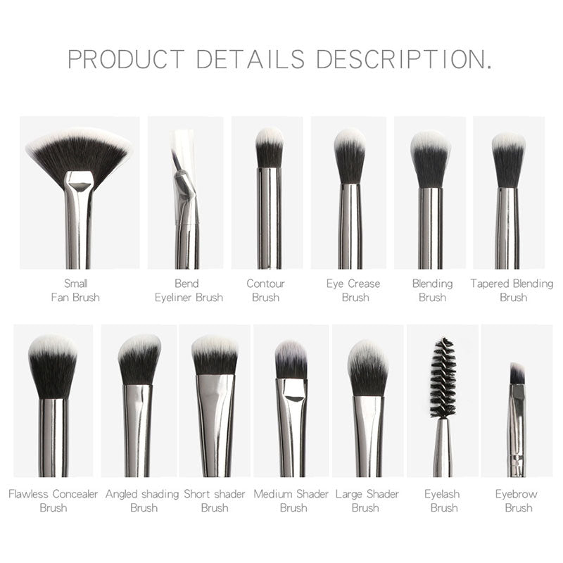 12pcs Pro Makeup Brushes Eyebrow Eyeshadow Eyeliner Blending Crease Kit Eyelash Brush