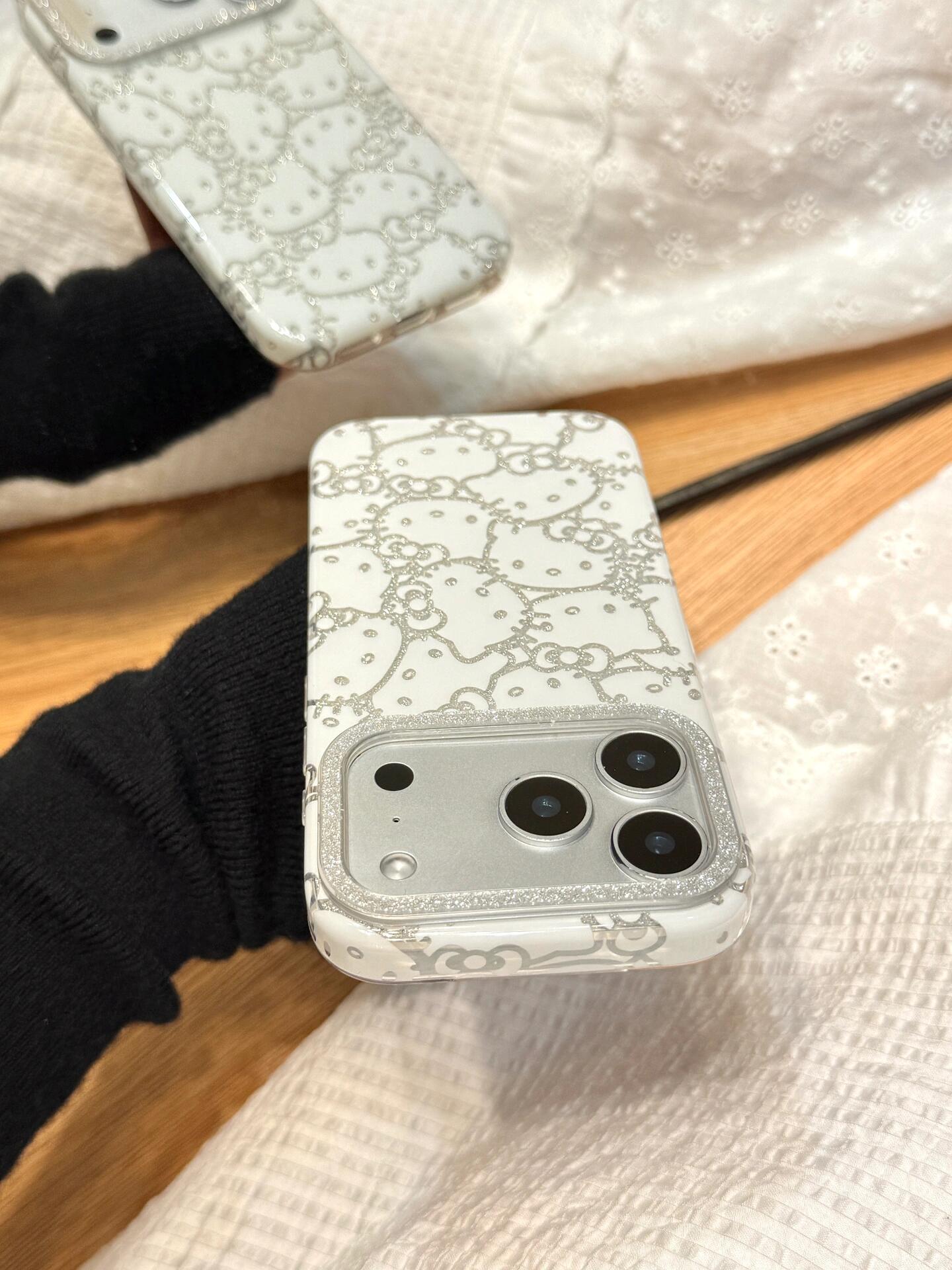 Coque de téléphone chaton blanc pailleté mignon kawaii