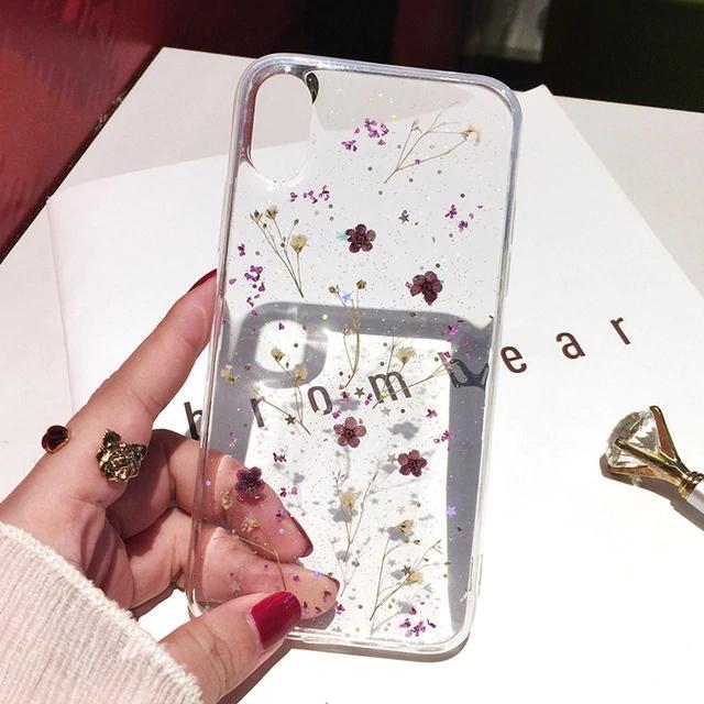 Real Dried Flower Transparent Protective Case for iPhone 17 16 15 14 13 12 11 Pro Max X Xr 7 8