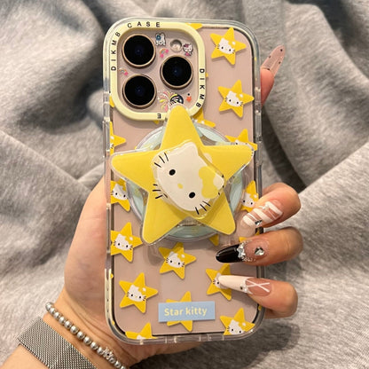 Yellow Star Kitty Cat Magnetic Holder Phone Case