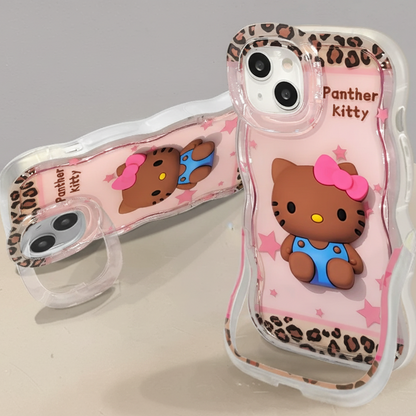 Leopard print transparent stand Kitty phone case