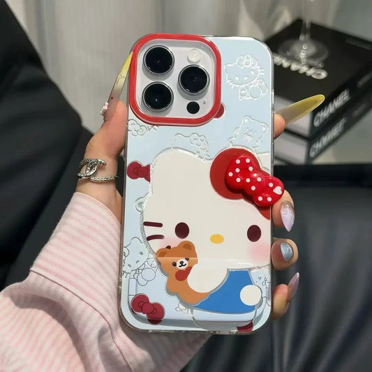 Kitty phone case with bow and mirror
