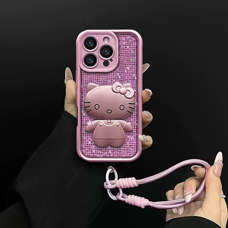 Rotating Kitty phone case with mirror and stand