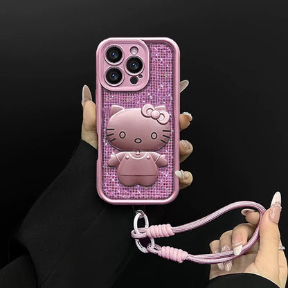 Rotating Kitty phone case with mirror and stand