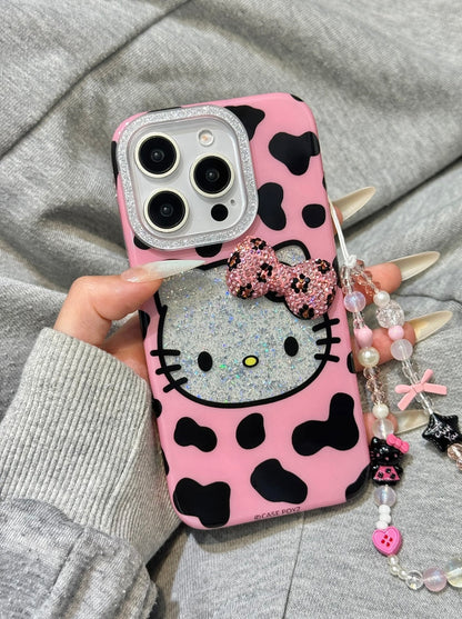 Kitty Pink Bow Tie Leopard Print Cute Kawaii Phone Case