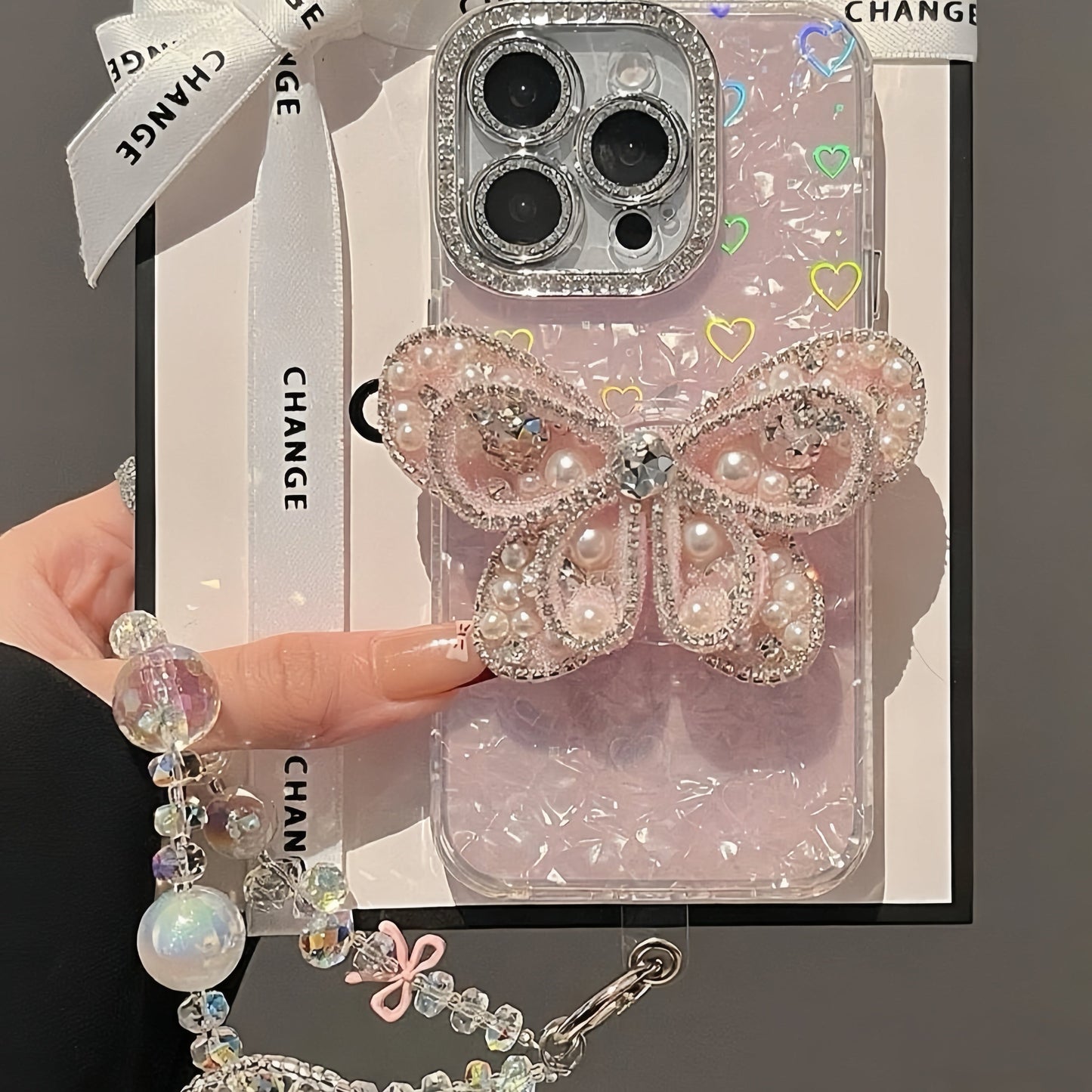 Pink Diamond Bow Stand Bracelet Kitty Phone Case