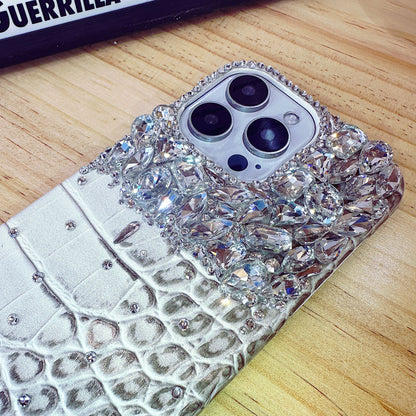 Crocodile Pattern with White Crystals Phone Case Compatible iPhone for iPhone 16 15 14 13 12 11 Plus Pro Max
