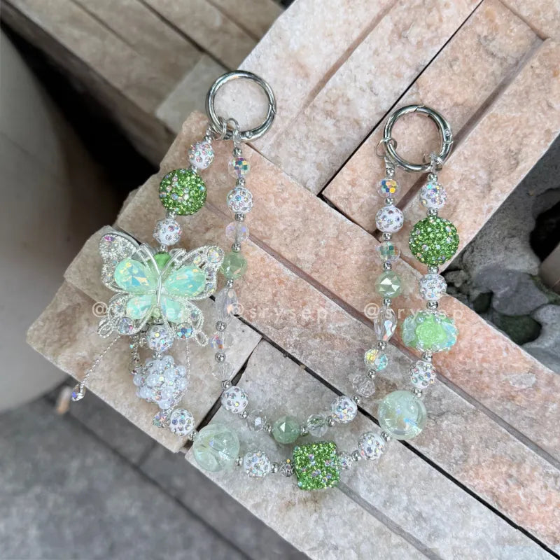 Handmade Diamonds Butterfly Crystal Beads Charm for All Phone Case Pad Case Bumper, DIY Keychian Bag Chain